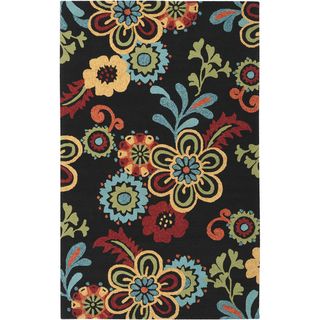 Hand hooked Bold Daisies Caviar Indoor/Outdoor Floral Rug (3'3 x 5'3) 3x5   4x6 Rugs