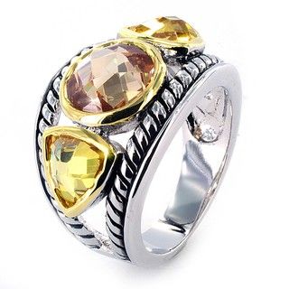 West Coast Jewelry Silvertone Champagne and Golden Topaz Crystal Ring West Coast Jewelry Fashion Rings