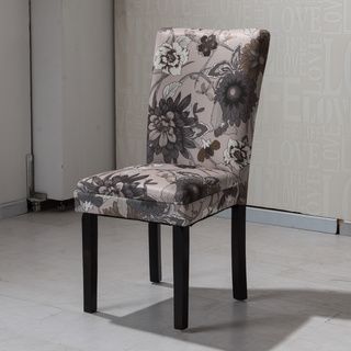 HLW Arbonni Cream Grey Floral Modern Parson Chairs (Set of 2) Dining Chairs