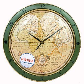 Wall Clock with Old World Map Face and Quiet Sweep Second Hand  