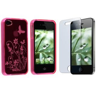 Hot Pink Flower Butterfly Case/ Screen Protector for Apple iPhone 4 Eforcity Cases & Holders