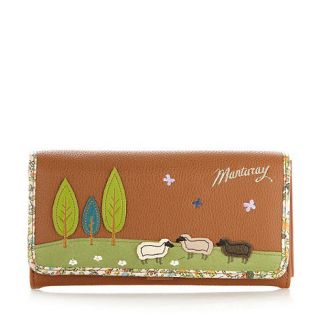 Mantaray Tan sheep embroidered floral purse