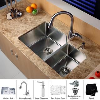 Kraus Kitchen Combo Set Stainless Steel 32  inch Undermount Sink with Faucet Kraus Sink & Faucet Sets