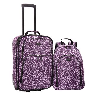 U.S. Traveler 2 piece Fashion Leopard Carry on Rolling Upright and Backpack Luggage Set US Traveler Two piece Sets