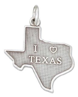 Sterling Silver Antiqued Texas State Charm with "I Heart Texas" Jewelry
