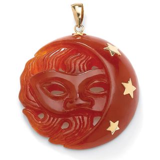 Angelina D'Andrea 10k Yellow Gold Red Jade Moon and Stars Pendant Palm Beach Jewelry Gemstone Necklaces