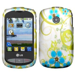 Silver Green Vine Blue Flower Design Rubberized Snap on Hard Shell Cover Protector Faceplate Skin Phone Case for TracFone LG Cookie 800G + LCD Screen Guard Film Cell Phones & Accessories
