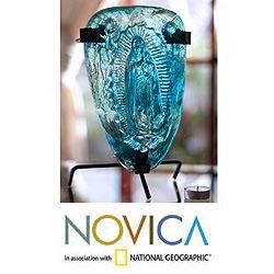 Blown Glass 'Turquoise Light of Guadalupe' Candleholder (Mexico) Novica Candles & Holders