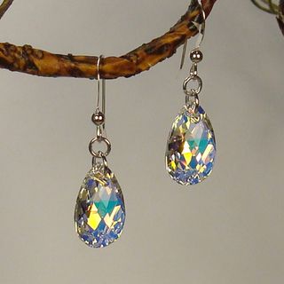 Jewelry by Dawn Sterling Silver Teardrop Aurora Borealis Crystal Pear Earrings Jewelry by Dawn Earrings