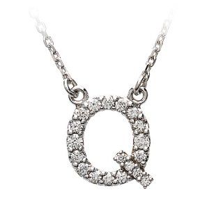 Diamond Initial Necklace in 14 Karat White Gold, Letter Q Jewelry