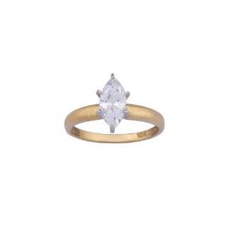 10K Yellow Gold Marquise Solitaire Cubic Zirconia Engagment Ring, Size 6 Jewelry