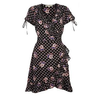Uttam Boutique Black Flower and paisley wrap dress