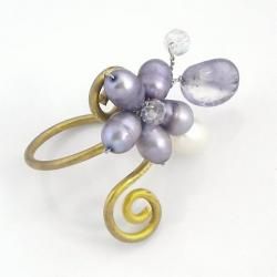 Purple Freshwater Pearl Free Size Brass Ring (Thailand) Rings