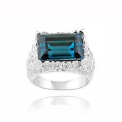 Icz Stonez Rhodium plated Indicolite Crystal and Cubic Zirconia Ring ICZ Stonez Crystal, Glass & Bead Rings