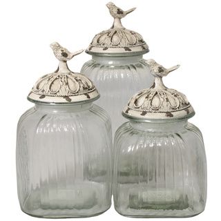 Casa Cortes Antique White 'Songbird' 3 piece Glass Canister Set Casa Cortes Storage Canisters