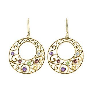Gold over Sterling Silver 30mm Round Vermeil Studded with 3mm Multi Gemstone French ear wire Earrings Stud Earrings Jewelry