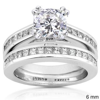 Annello 14k White Gold Moissanite and 1ct TDW Princess cut Diamond Bridal Ring Set (H I, I1 I2) Annello Women's Moissanite Rings