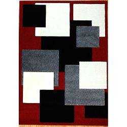 Modern Deco Red Boxes Rug (7'9 x 10'5) Runner Rugs