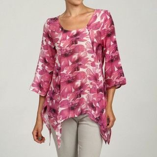 Ninety Women's Pink 3/4 sleeve Shark Tail Blouse Ninety 3/4 Sleeve Shirts