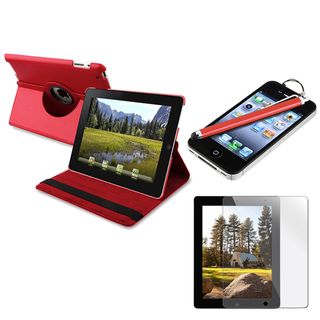 Red Leather Case Stand/ Stylus/ Screen Protector for Apple iPad 2 Eforcity iPad Accessories