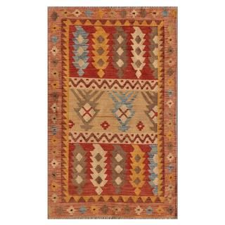 Afghan Hand knotted Mimana Kilim Red/ Pink Wool Rug (3'1 x 5') 3x5   4x6 Rugs
