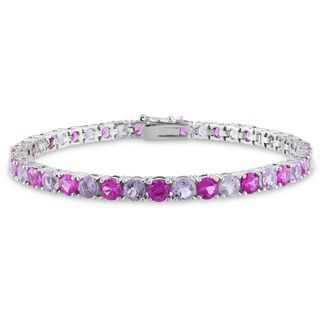 Miadora Sterling Silver Rose De France and Created Pink Sapphire Tennis Bracelet Miadora Gemstone Bracelets