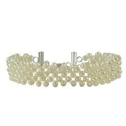 Sterling Silver White Freshwater Pearl 5 strand Bracelet (4 4.5 mm) Pearl Bracelets