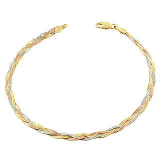 Fremada 10 Karat Tricolor Gold Braided Herringbone Bracelet (7.5 inch) Fremada Gold Bracelets