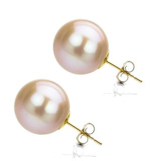 DaVonna 14k Gold Pink Perfect Round Akoya Pearl Stud Earrings (6 6.5 mm ) DaVonna Pearl Earrings