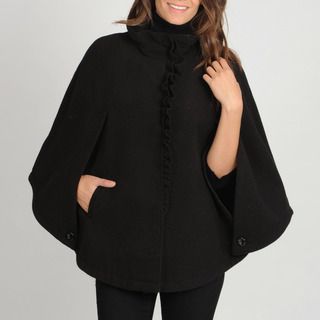 Larry Levine Women's Plus Size Ruffle Front Cape Larry Levine Outerwear