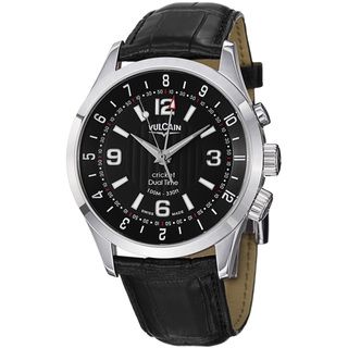 Vulcain Men's 100133.212LFBK 'Aviator Dual Time' Black Dial Black Strap Watch Men's More Brands Watches
