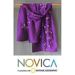 Rayon 'Violet Dragonfly Secrets' Shawl (Thailand) Novica Scarves & Wraps