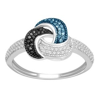 De Couer Sterling Silver 1/4ct TDW Blue, Black and White Diamond Ring (H I, I2) De Couer Diamond Rings