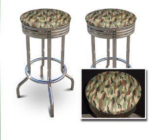 2 MAN CAVE Hunting Army Camouflage 29'' Specialty Chrome Barstools Bar Stools   Home Bars