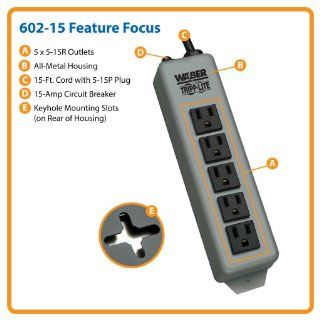 TRIPP LITE 602 15 5 15R 5 Outlet Waber Power Strip with 5 15P 15 Feet Cord Electronics