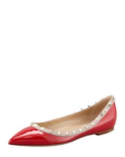 Rockstud Patent Ballerina Flat, Red/Tonal   Valentino   Red (36.0B/6.0B)