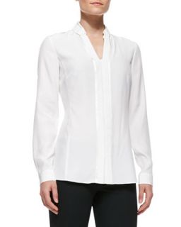 Womens Silk Placket Blouse With Bar Tacking, Cloud   Lafayette 148 New York  