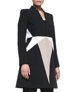 Womens Long Sleeve Tricolor Crepe Coat   Paule Ka   Noir/Beige (44)