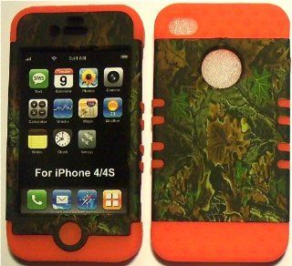 Camo Green on Orange Silicone Skin for Apple iPhone 4 4S Hybrid 2 in 1 Rubber Cover Hard Case fits Sprint, Verizon, AT&T Wireless Cell Phones & Accessories
