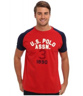U.S. Polo Assn Raglan Sleeve Baseball Style T Shirt Mens Short Sleeve Pullover (Red)