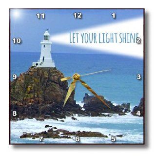 3dRose dpp_155657_2 Let Your Light Shine Lighthouse Shining Bright Light House At Sea Ocean Inspiring Words Saying Wall Clock, 13 by 13 Inch  