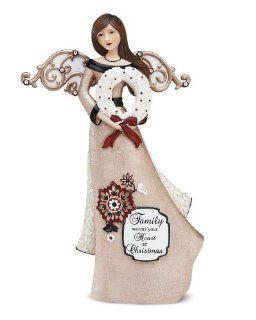 Modeles by Pavilion Gift Angel Holding Wreath Figurine, Saying Family Warms your Heart at Christmas, 12 Inch   Collectible Figurines