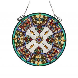 Tiffany Style Victorian Design Round Stained Glass Window Panel