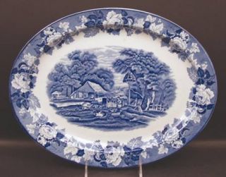 Enoch Wood & Sons English Scenery Blue (Blue Backs,Smooth) 14 Oval Serving Plat