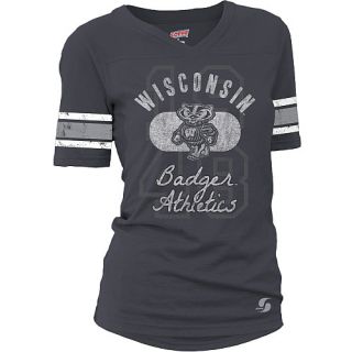 SOFFE Womens Wisconsin Badgers Drop Tail Football Alternate Logo Short Sleeve