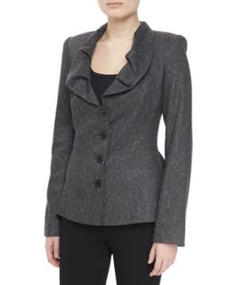 Womens Ruffle Neck Tweed Jacket, Heather   Zac Posen   Grey heather (8)