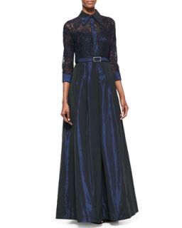 Womens Lace Sleeve Belted Gown   Rickie Freeman for Teri Jon   Navy (14)
