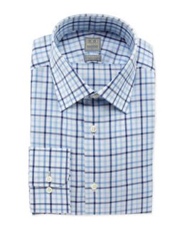 Mens Box Check Dress Shirt, Blue/White   Ike Behar   Navy (16R)