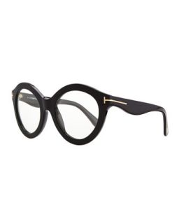 Plastic Round Fashion Glasses, Black   Tom Ford   Black
