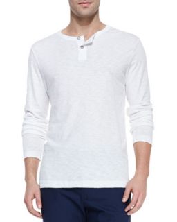 Mens Long Sleeve Two Button Henley Shirt, White   Theory   White (X LARGE)